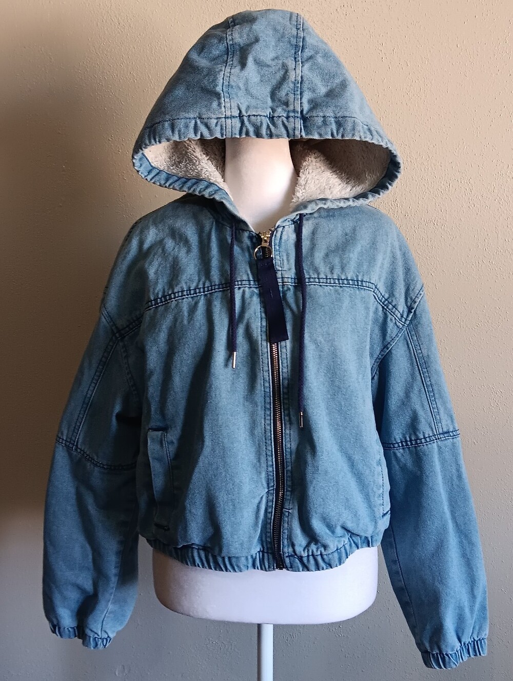 Ashley Vintage Charm Lined Cropped Denim Jacket, Full Zip Womens XL Extra Large